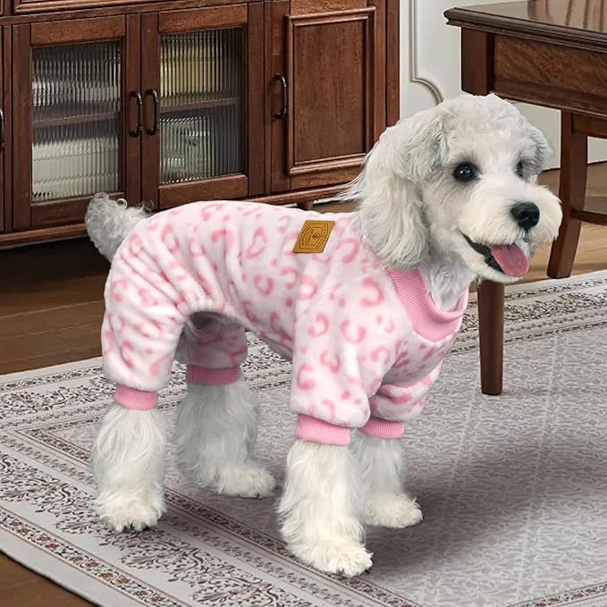 XPUDAC Dog Sweater Leopard Fleece Dog Pajamas for Small Medium Dogs Girl Soft Warm Pet Winter Clothes for Winter Christmas(Pink, Medium)