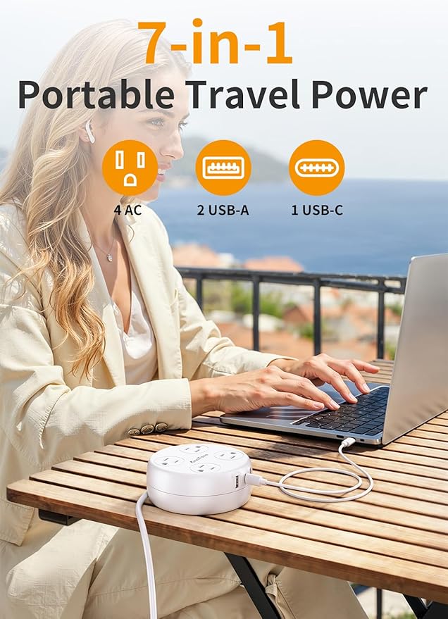 Italy Travel Adapter with USB C, US to Italy Plug Adapter with 4 Outlets 3 USB Ports, Type L Power Adapter for US to Chile Ethiopia Libya Syria Tunisia Uruguay (White)