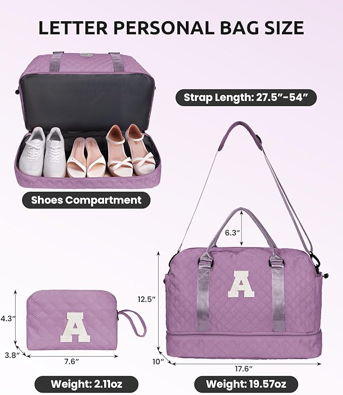 Vogewood Gifts for Sister-Travel Bag for Women Shoe Compartment, Personalized Weekender Bag, Monogram Overnight Bag, Letter Travel Bag with Makeup Bag，Sister Friend Girlfriend Gifts (Letter N)
