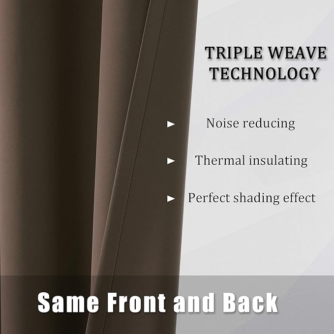 DUALIFE Brown Curtains 96 Inches Long Coffee Color Blackout Curtains with Grommet 2 Panels Set Thermal Insulated Room Darkening Solid Widow Curtain Panels/Drapes for Bedroom 52x96 Inch