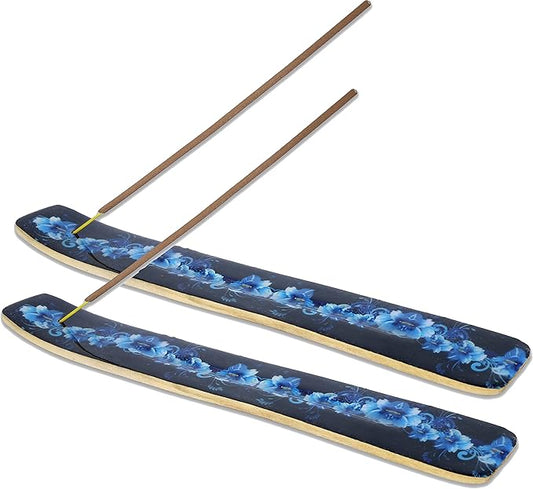 Bless-International Traditional-Handmade-Burner Wooden-Incense-Stick-Holder Ash-Catcher-Stand for-Aromatherapy-Meditation-Yoga (Meditation Time) 10 Inches, Pack of 2