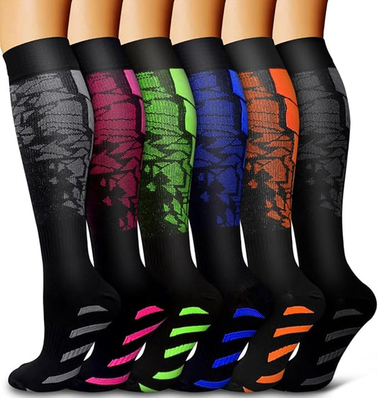 Bluemaple 6 Pack Copper Compression Socks for Women and Men Circulation-Best Support for Medical, Running,Nursing,Athletic