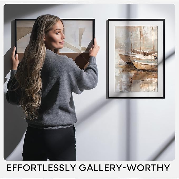 Homeforia 16 x 20 Picture Frame Black, High End Metal 11x14 Matted for 16x20 Frame, 16 x 20 Black Poster Frame with Mat 11 x 14 inch Photo, 20x16 Thin Hanging Frame, Tempered Glass, Wall Kit, Set of 4
