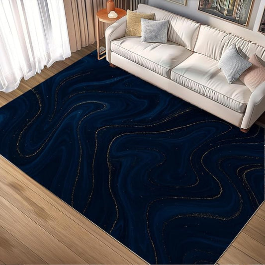 Luxury Marble Rug - 3x4 Rug, Navy Blue Marble Outdoor Rugs, Modern Abstract Entryway Rugs, Washable & Non Slip Carpet Home Decor