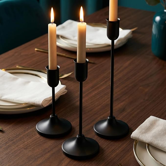 27 Pcs Black Candlestick Holders Set - Vintage Brass Taper Candle Holder for Pillar Candles - Modern Decorative Centerpiece for Wedding Fireplace Mantel Decor - Cozy Atmosphere Housewarming Gift