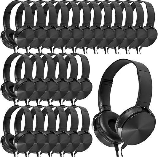 Bulk Headphones for Classroom 24 Pack Durable Wired School Headphones for Kids,Students,Children Toddler Teen Boys Girls and Adult(Black)