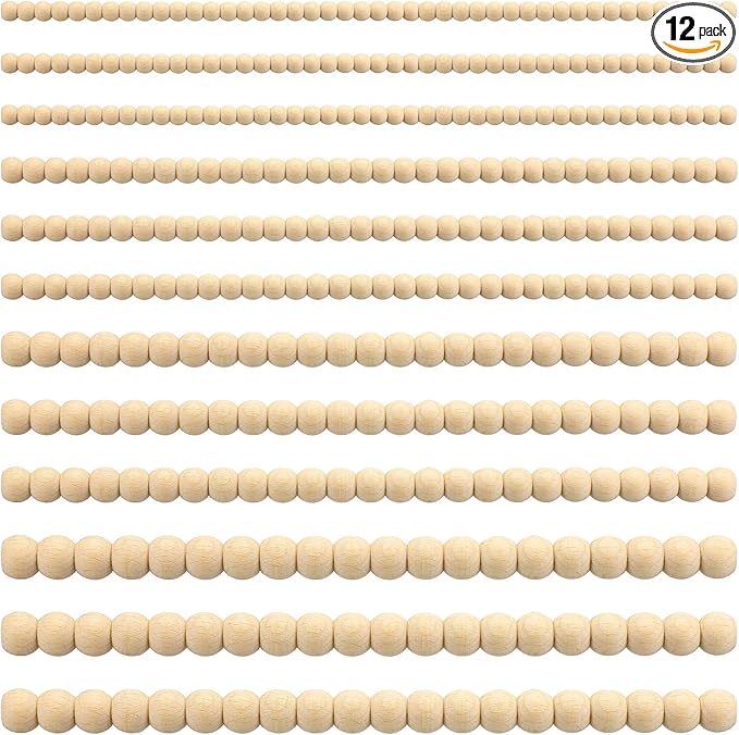 Nuanchu 12 Pcs Decorative Beaded Wood Trim Molding Half Wooden Beads Bobbin Trims 15.75 Inch Unfinished 3D Pearl Paintable Wood Molding for DIY Crafts Home Wall Cabinet Shelf Window Door (Mixed Sizes)