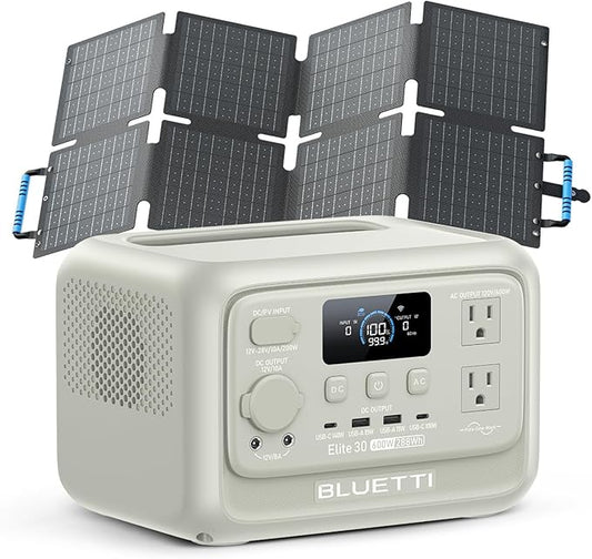 BLUETTI Elite 30 V2 Solar Generator with 60W Solar Panel (Ships Separately), 288Wh LiFePO4 Portable Power Station, 600W AC Ports (1500W Power Lifting), UPS, Fast Charge for Camping, Road Trip, Travel
