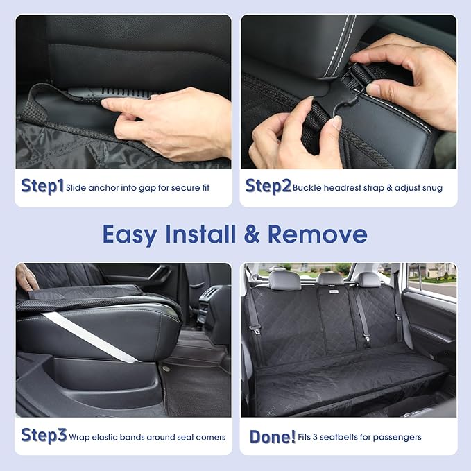 Upgraded 900D Heavy Duty Dog Back Bench Seat Cover, Car Seat Protector, 3 Seatbelts & Armrest Compatible, Waterproof Nonslip Pet Backseat Cover for Dogs & Kids, Fits Large SUVs & Trucks