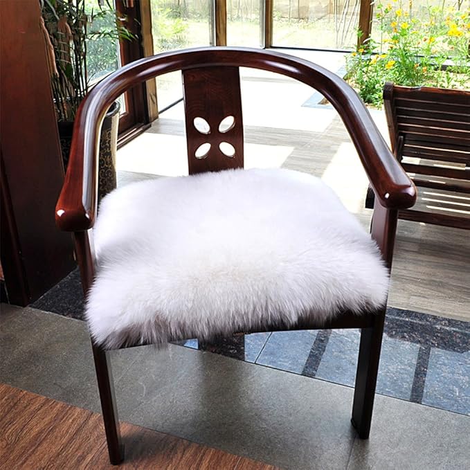 Softlife White Small Faux Fur Sheepskin Throw Rug Fluffy Shag Fur Chair Cover Pad Washable Square Area Rugs for Living Room Bedroom Dorm 20" x 20"