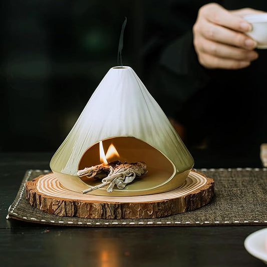 Handmade Ceramic Palo Santo Holder Burner & Sage Holder - Mini Tabletop Chiminea Burner Tray with Ash Catcher, Decorative Incense Holder for Spiritual Meditation & Yoga