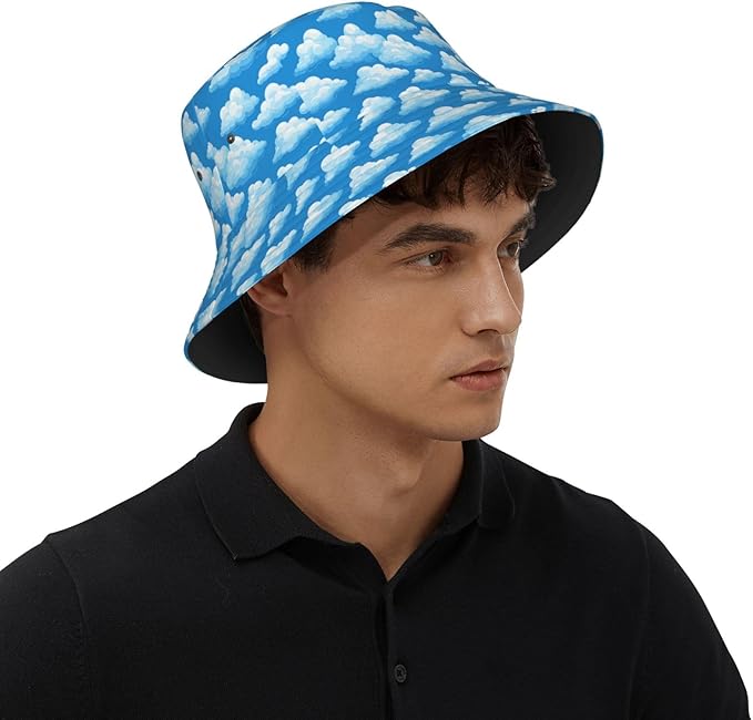 Colorful Fire Balloon, White Cloud Fisherman Hat Summer Foldable UV Protection Sun Hat