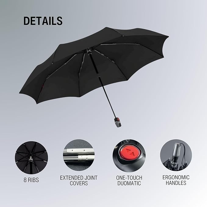 Knirps T.200 Duomatic Compact Rain Umbrella in Botany Olive– Wind Tunnel Tested to 93 mph, Aluminum Steel Fiberglass Frame, 38in Canopy, OEKO-TEX, High-Performance Automatic Travel Umbrellas