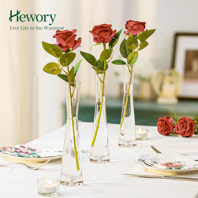 Hewory Glass Bud Vases for Centerpieces Set of 36, Handmade Modern Clear Small Skinny Decorative Single Flower Vase, Minimalist Slim Floral Vase for Home Wedding Party Events Table Decor, 7.87"