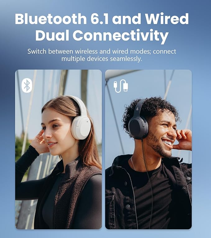 Edifier W820NB Plus Gen 2 Wireless Over-Ear Noise Cancelling Headphone, -49 dB ANC, LDAC Hi-Res Audio, 88H Playtime, Spatial Sound, Volume Guard, Bluetooth V6.1 & Multipoint, Fast Charge - Ivory