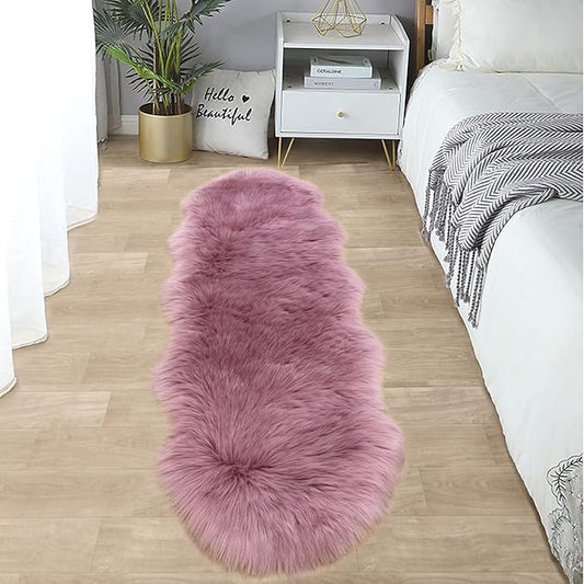 SERISSA Ultra Soft Fluffy Light Purple Faux Sheepskin Fur Shaggy Couch Cover Furry Carpet for Kids Room Fuzzy Plush Rug for Bedroom Living Room Runner, 2x6 Feet (Sheepskin Shape, Light Purple)