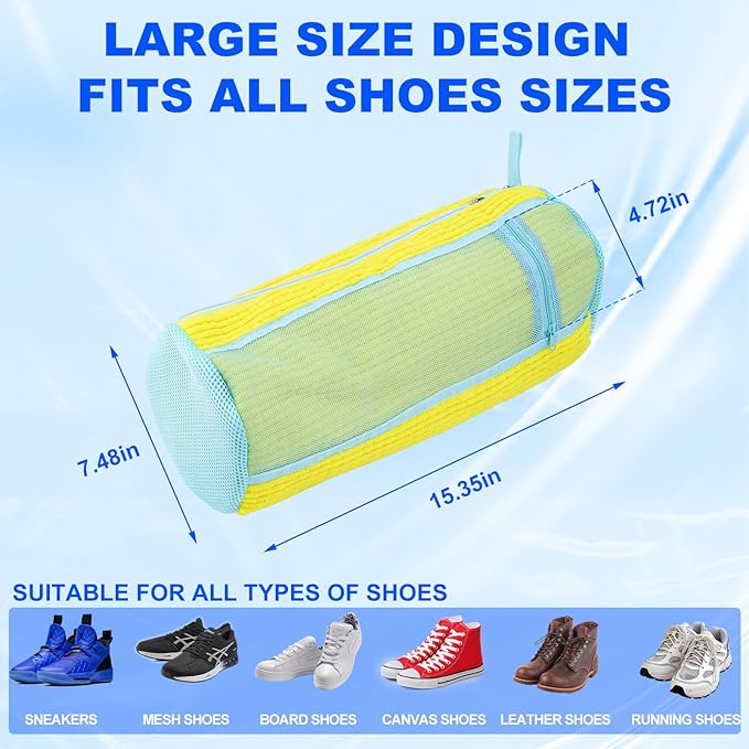 Shoe Washing Bags for Washing Machine – Durable Shoe Washing Machine Bags for All Shoe Types Sizes (Large Yellow 2PCS）