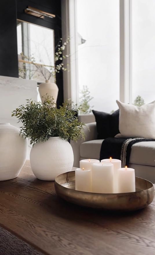 Crystal Modern Vase, Textured Round Belly Concrete Vase in Black or White, Available in Medium and Large Sizes, Decorative Accent for Floral Arrangements and Home Décor (White, Large)
