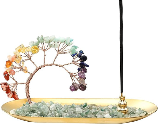Crystal Incense Burner Holder. 7 Chakra Crystal Incense Sticks Holder. Incense Trays for Wealth and Luck. Healing Crystals Tree of Life. Yoga Meditation and Home Decor