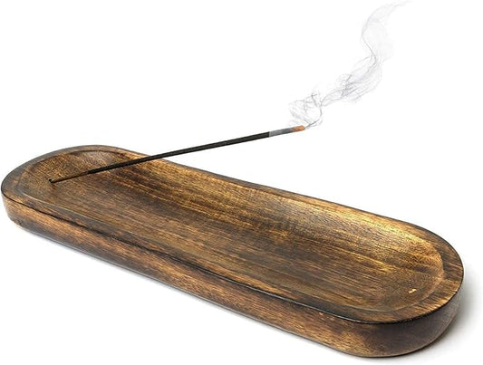 Bless-International Traditional-Handmade-Tray-Burner Wooden-Trat-Incense-Stick-Holder Ash-Catcher-Stand for-Aromatherapy-Meditation-Yoga (11x4x1.22 Inches)