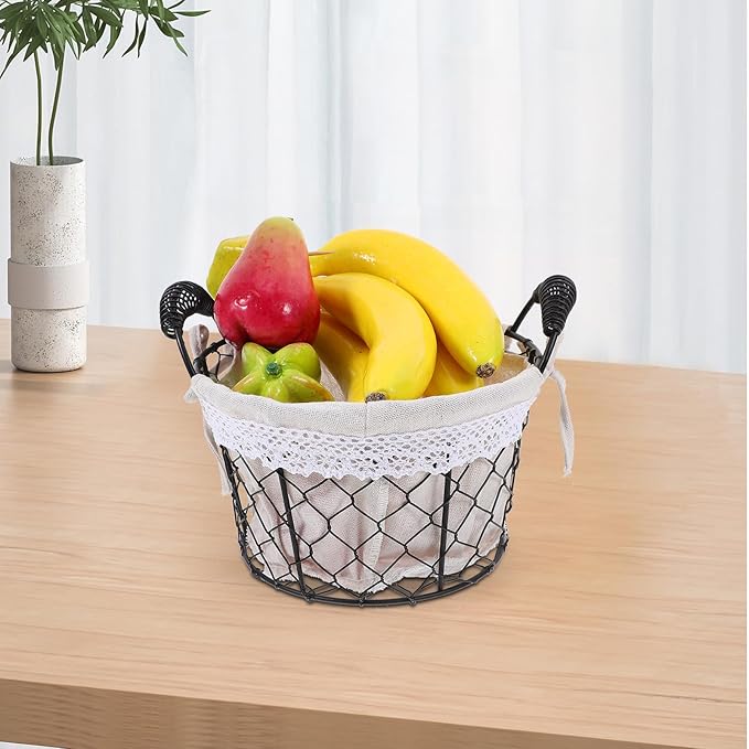 Wire Storage Basket with Handle and Fabric Liner, Metal Iron Wire Organizer Basket for Kitchen and Home, Suitable for Bread, Eggs, and Flower Girl Use
