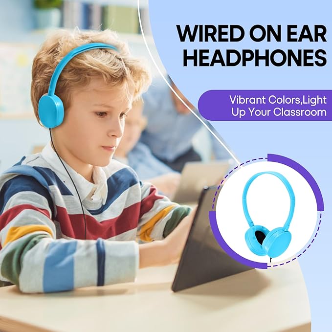 Bulk Headphones 100 Pack Multi Color for School Classroom Kids, Wholesale Class Set Durable Earphones for Students Children Toddler Teens Boys Girls and Adult (HY104,100 Mixed)