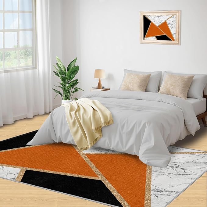Geometric Marble Bedroom Rug Modern Light Luxury Marble Area Rugs Abstract Stone Crackle Carpet Geometric Patchwork Rug for Living Room Family and Pet 7x10ft