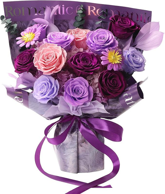 Lovenfold Flowers for Delivery Birthday Flowers Gift for Her,Preserved Flowers Bouquet 12 Roses Mixed Bouquet,Rose Gifts for Women Mom Grandma(Mixed 12 Lilac Roses)