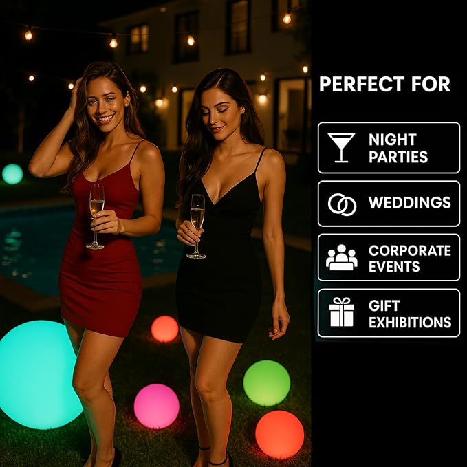 Vandue Color-Changing LED Light Ball – Rechargeable Glow Sphere with Remote – IP65 Waterproof RGB Night Light for Indoor/Outdoor, Pool, Garden, Party & Decor (8 Inch)