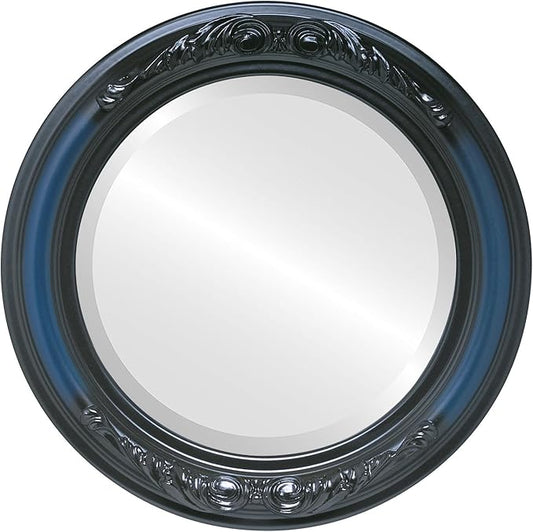 OVALCREST Round Beveled Wall Mirror for Home Decor - Florence Style - Royal Blue - 22x22 Outside Dimensions