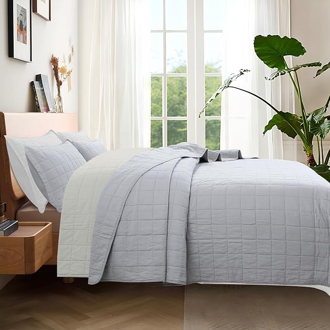 100% Cotton Quilt Sets King Size - Soft Lightweight Quilt Bedding Set for Bedroom Decor- Bedspread in Geometric Pattern with 2 Pillow Shams for All Season, 98x106 inches