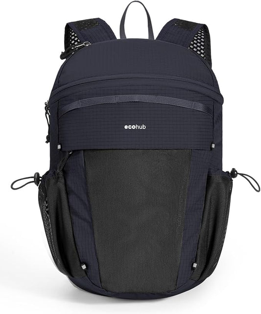 ECOHUB 15L Lightweight Casual Daypack, Packable Backpack for Daily Use, Hiking & Travel, Foldable Small Backpack with Stretch Mesh Pockets, Water-Resistant Nylon, Reflective Design