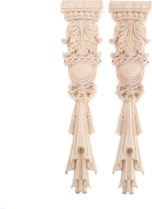 MUXSAM Wood Carved Appliques Onlays, 2-Pack Unpainted Carving Decals Mouldings Trim for Window Door Frame Rome Column Wall Mantel Dresser Fire Stove Surround Decor, 30x7cm/11.81"x2.76"