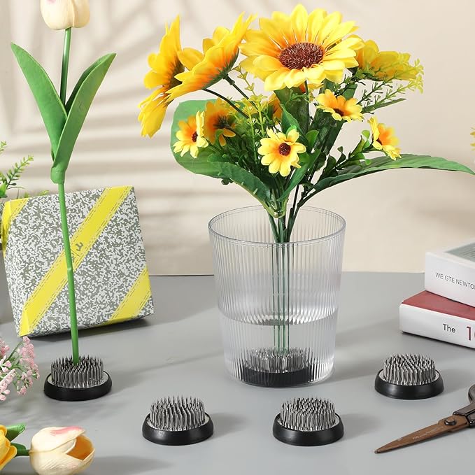 Sliner 16 Pieces Floral Frogs Round Flower Holder Japanese Ikebana Vase Kenzan Flower Flower Arranger Flower Fixed Tools Pin for Flower Arrangement Home DIY Craft (Silver,2 Inch)
