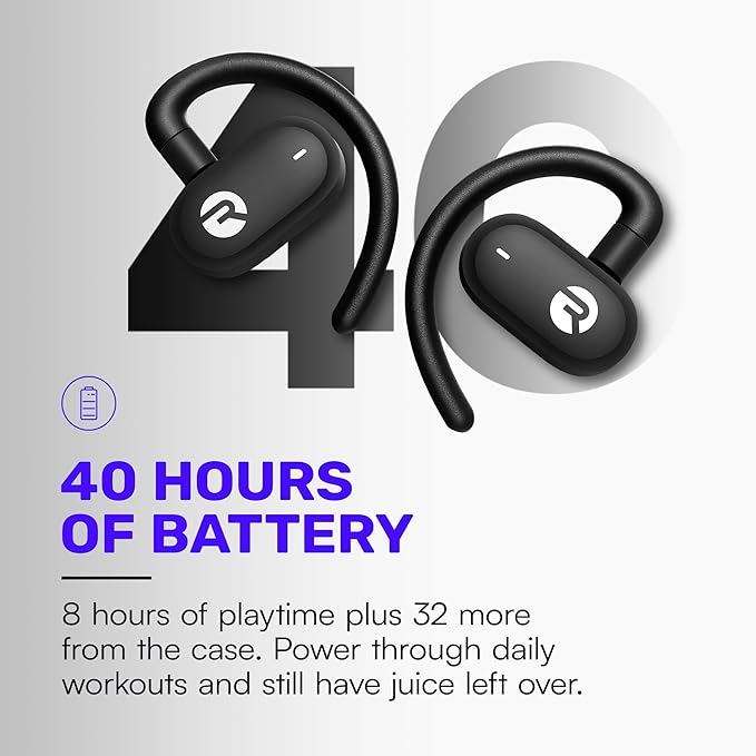 Raycon Fitness Open Ear Earbuds – Open Ear Headphones, Earbuds Wireless Bluetooth, Running Headphones, Sweat & Water-Resistant Earphones, 40 Hours Battery Life (Black)