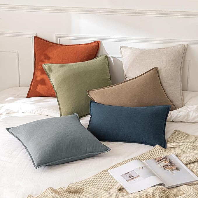 MIULEE Decorative Linen Pillow Covers 18x18 Inch Gray Boho Farmhouse Neutral Couch Throw Pillows for Bed Pack of 2 Accent Modern Pillowcase Sofa Livingroom Home Decor