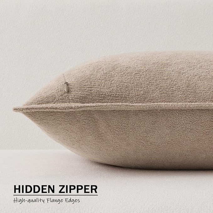 Kevin Textile Waterproof Decorative Pillow Covers Khaki 22x22 Inch Pack of 2 Soft Boucle Textured Euro Pillowcases Elegant Accent Pillows for Couch Sofa Chair Bed Home Decor Indoor Outdoor