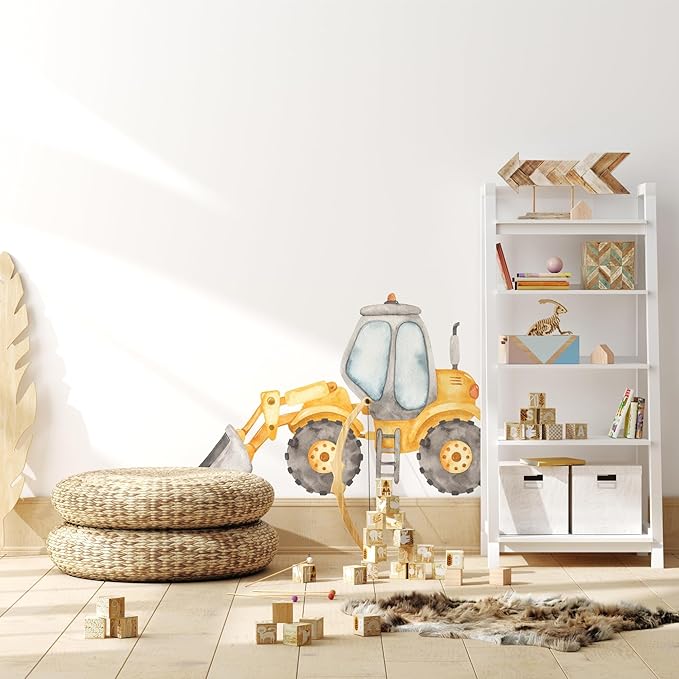 Construction Front End Loader Wall Decal for Boys Room, Tractor Peel Stick Removable Fabric Construction Truck Wall Sticker, Nursery or Playroom Decor, Repositionable (30 inch: 19" Tall x 30" Wide)