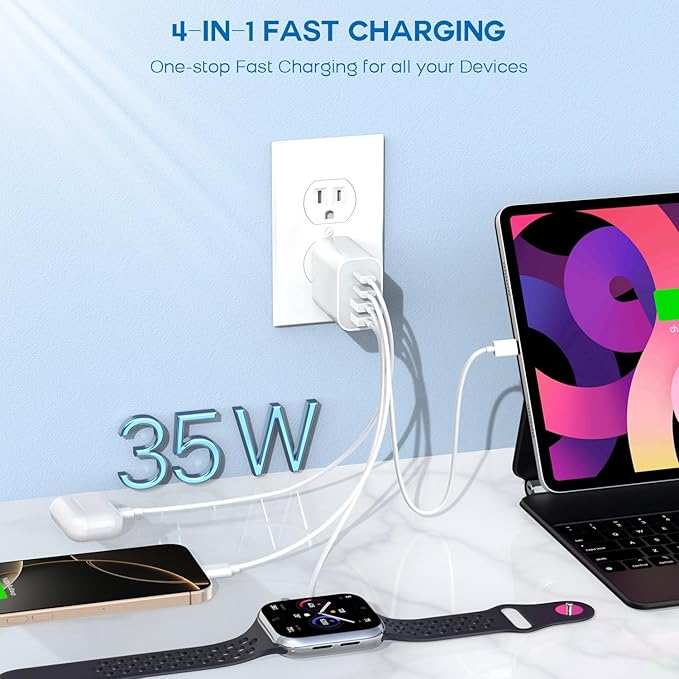 35W Apple iPhone 17 16 Pro Adapter,3Pack 4-Port Quick Charger Block USB C MultiPort PD Plug Adapter+QC Double Type C Adapter Fast Charging for iPhone 17 Air/17 Pro Max/16e/15/15 Pro/14/13/12/11/X/iPad