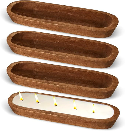 4 Pcs Wooden Dough Bowl Wood Decorative Rustic Wooden Bowls Table Centerpiece for Living Room Home Dining Room Kitchen Decoration(Brown,20'' X 6'' X 2'',Classic)