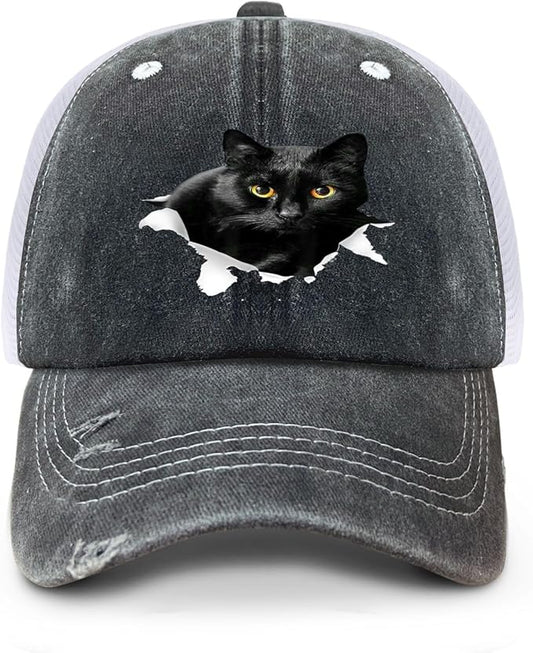 Cat Mom Proud, Cat Lover Mom Ripped Hole Paw Design hat Outdoor Cap for Grandpa