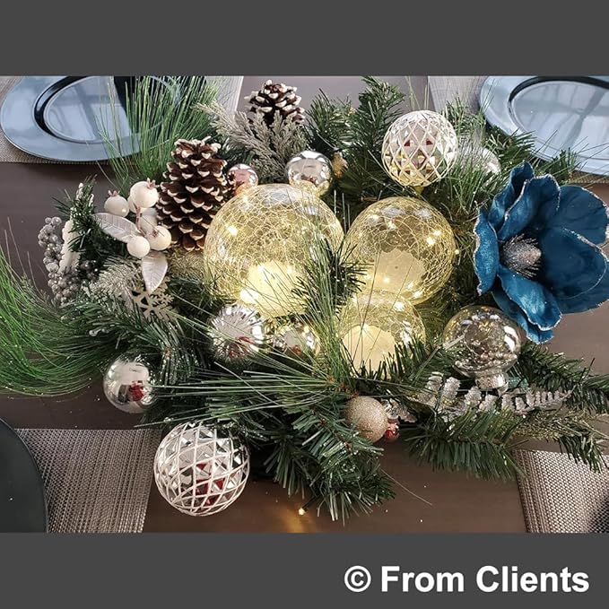 Crackle Glass Globe Lamp with Timer, Battery Operated Lighted Glass Orb for Festival Christmas Decor, Gold Ball Light for Living Room Indoor, Glowing Night Light Ball Lamp, Sphere Table Lamp