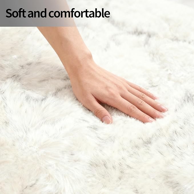 Samll Faux Fur Sheepskin Area Rug for Living Room Bedroom, White with Grey Tips, 2 x 3 Feet Ultra Soft Shaggy Fuzzy Furry Carpet Chair Throw Rugs for Kids, Girls, Nursery Room Decor Dorms