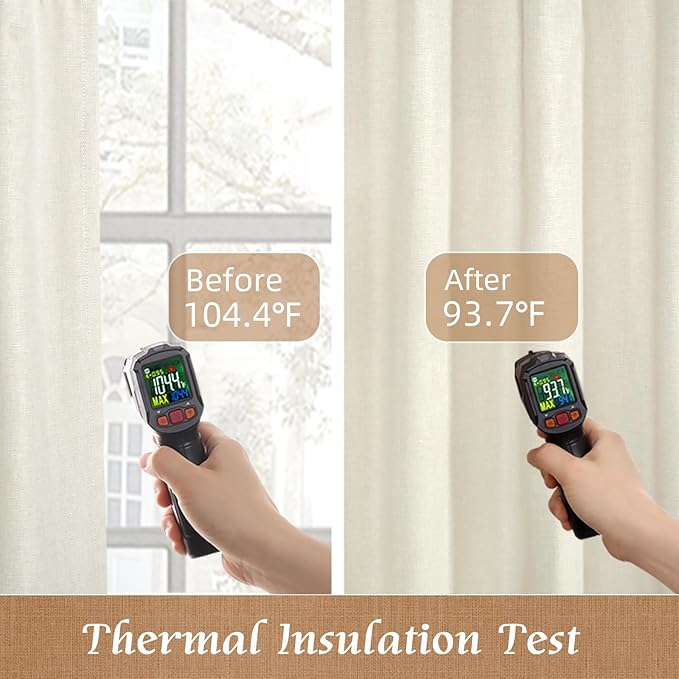 LAMIT Ivory 100% Blackout Linen Curtains, 84 Inch Linen Textured Living Room Farmhouse Curtains Room Darkening Back Tab and Rod Pocket Burlap Neutral Panels with White Liner, 2 Panels, 52 x 84 Inch