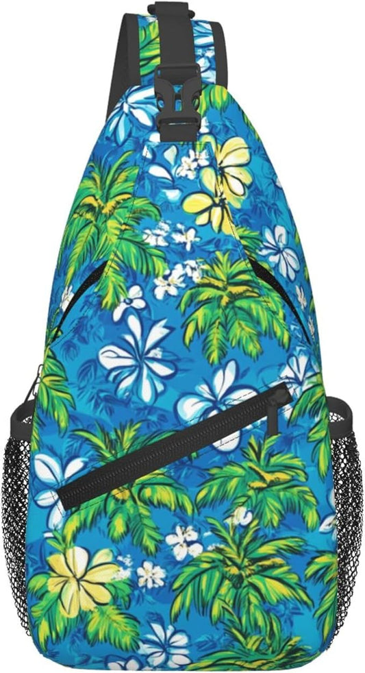 Hawaii Tropical Palm Sling Backpack Crossbody Bag Casual Chest Bags Travel Hiking Daypack Shoulder Bag for Women Men