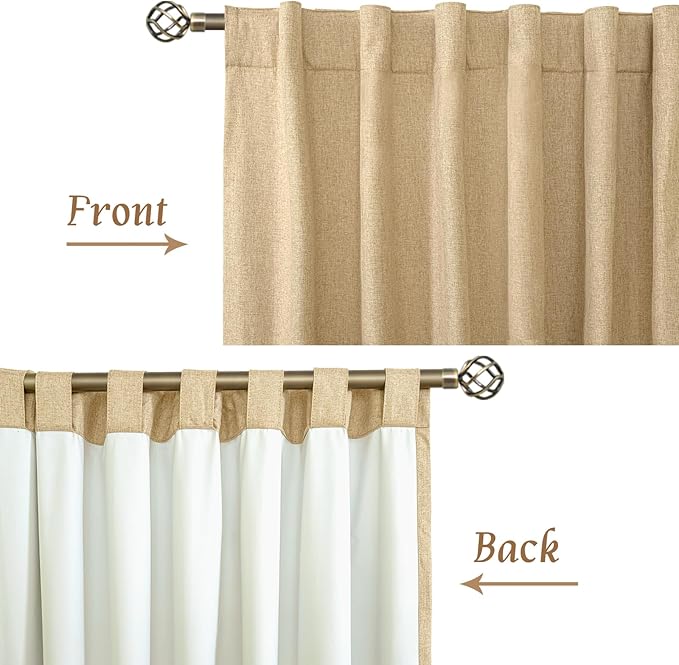 LAMIT 40 Inch Length 100% Blackout Linen Curtains, Linen Textured Thermal Curtains Back Tab and Rod Pocket Neutral Panels with White Liner for Kitchen/Windows/Cafe, 2 Panels, 42 x 40 Inch, Burlap