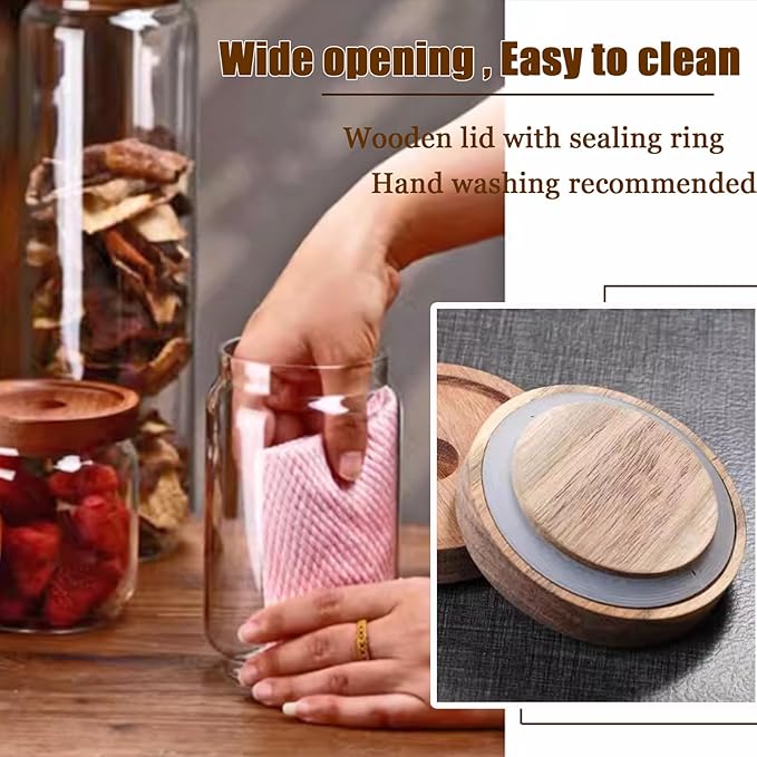 Viovian 16 oz Glass Coffee Jar with Wooden Lids Clear Glass Storage Canister Jars for Food Kitchen Tea Sugar Cookie Candy Nuts Counter Pantry 500ML