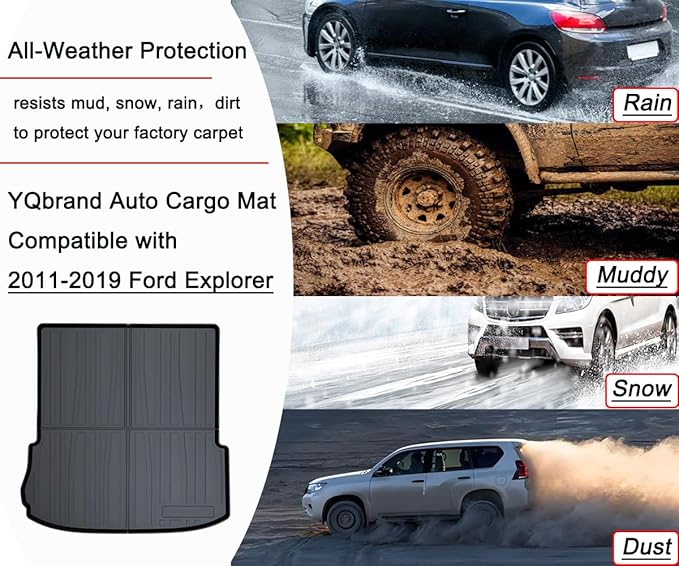 Explorer Cargo Liner - All-Weather Cargo Mats Compatible with Ford Explorer 2011-2019 Models，3D Custom-Fit Waterproof Non-Slip Durable Odorless TPO High-Raised Edge Trunk Tray Floor Mat