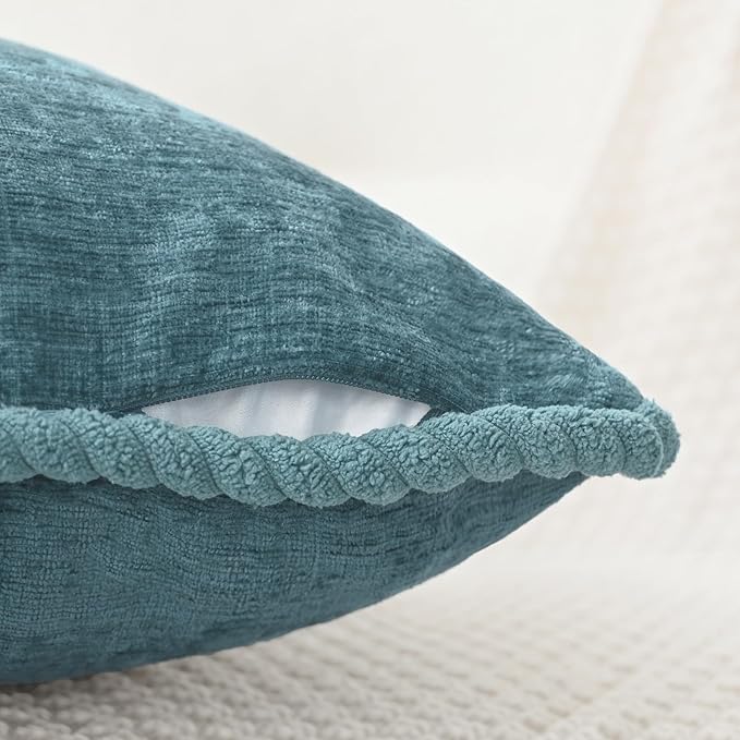 CaliTime Decorative Couch Throw Pillow Covers 16 X 16 Inches Pack of 2 Cozy Chenille Piping Edge Cushion Cases for Sofa Bed Living Room Home Smoke Blue