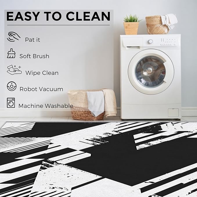 Black and White Rugs for Home Decor, 3x5 ft, Abstract Geometric Area Rugs for Living Room, Soft Non Slip Washable Modern Minimalist Carpet Bedroom Decorations Dt-Ghf-31